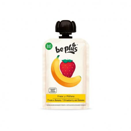 Knijpfruit 100% strawberry banana bio van Beplus