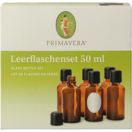 Lege flessen set 6x50ml schenkdop bruin glas van Primavera