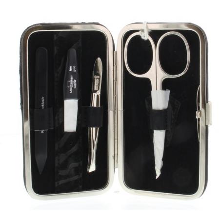 Manicure-etui 4-delig zwart lak- en fluweelleer van Malteser