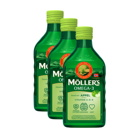 3x of Mollers Omega-3 Levertraan Appel (250 ml) van Mollers
