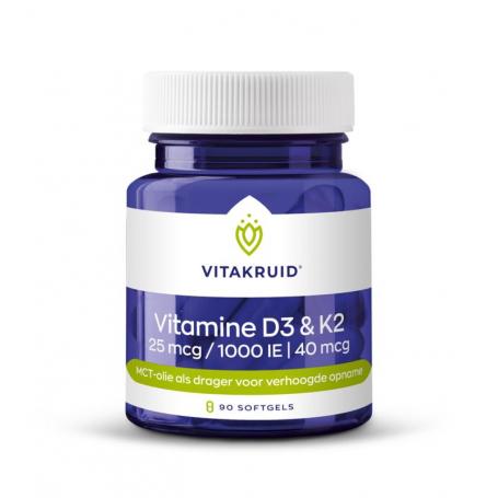 Vitakruid Vitamine D3 & K2 in MCT-olie (90 softgels) van Vitakruid