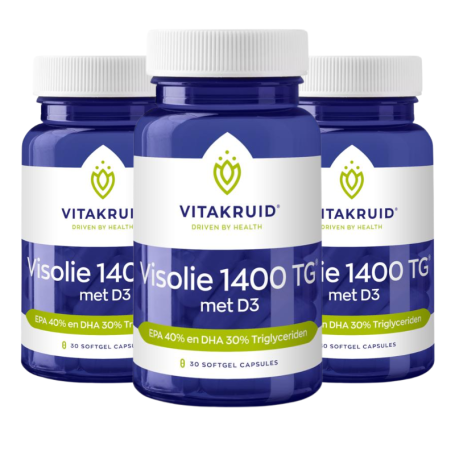 3x Vitakruid Visolie 1400 + D3 triglyceriden EPA 40% DHA 30% (30 softgels) van Vitakruid