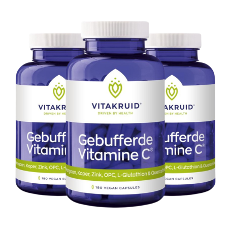 3x Vitakruid Gebufferde Vitamine C (180 vegan capsules) van Vitakruid