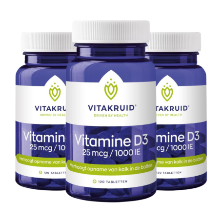 3x Vitakruid Vitamine D3 25 mcg / 1000 IE (120 tabletten) van Vitakruid