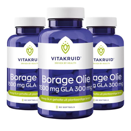 3x Vitakruid Borage Olie 1500 mg GLA 300 mg (60 softgels) van Vitakruid