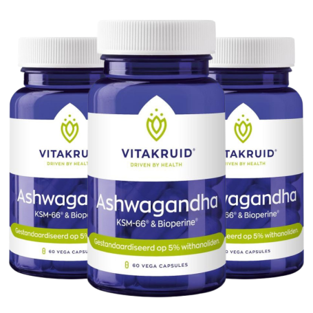 3x Vitakruid Ashwagandha KSM-66 & Bioperine (60 capsules) van Vitakruid