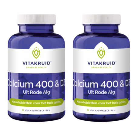2x Vitakruid Calcium 400 & D3 uit rode alg (90 kauwtabletten) van Vitakruid
