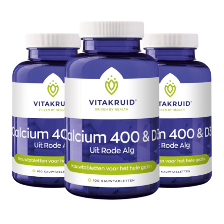 3x Vitakruid Calcium 400 & D3 uit rode alg (90 kauwtabletten) van Vitakruid
