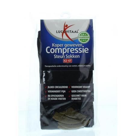 Koper compressie steunsok maat 42-47 zwart van Lucovitaal
