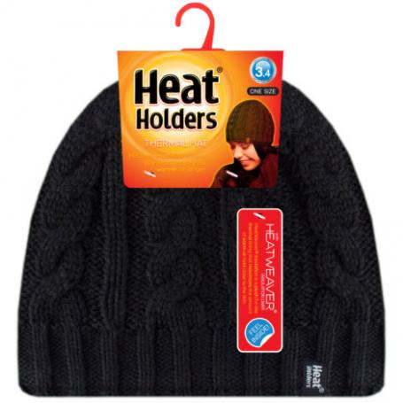 Ladies cable hat one size black van Heat Holders
