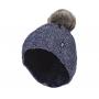 Ladies turnover cable hat with pom pom navy van Heat Holders