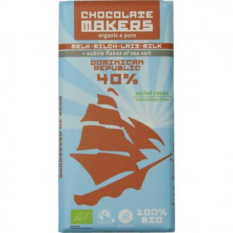 Reep tres hombres 40% melk zeezout fairtrade bio van Chocolatemakers