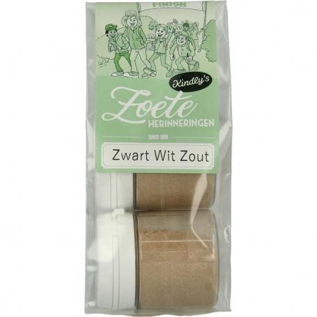 Zwart wit potjes zout 25 gram van Kindly's