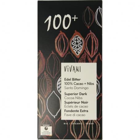 Chocolade puur 100% + cacao nibs bio van Vivani