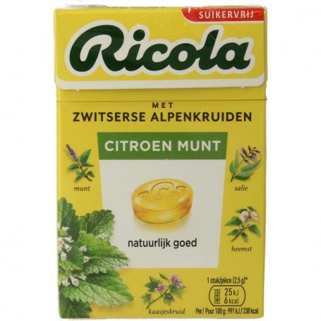 Citroen munt suikervrij doosje van Ricola