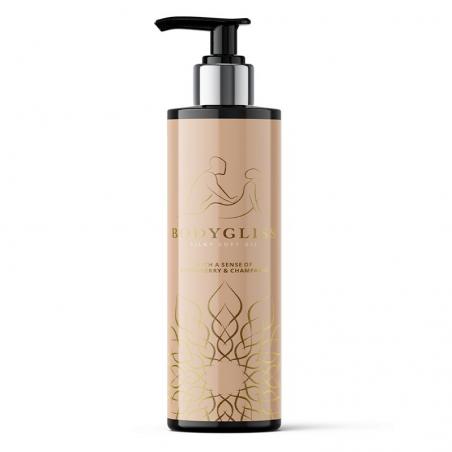 Silky soft massageolie champagne strawberry van Bodygliss
