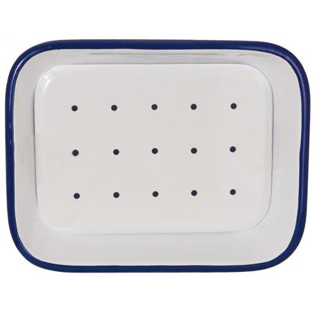 Zeepbakje email met uitlekschaaltje wit/blauw van Tade