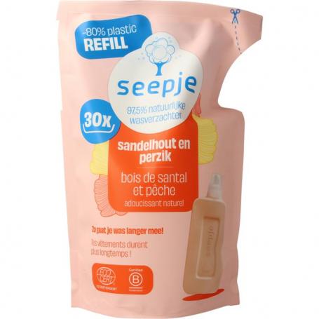Wasverzachter sandelhout en perzik navulling van Seepje